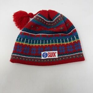 Vintage Swix Wool Blend Swedish Ski Nordic Hat w Tassel 50% Wool 50% Acrylic EUC